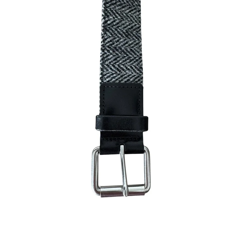 Allen Edmonds‎ Mens Grey Herringbone Wool Leather Belt Made in USA 36